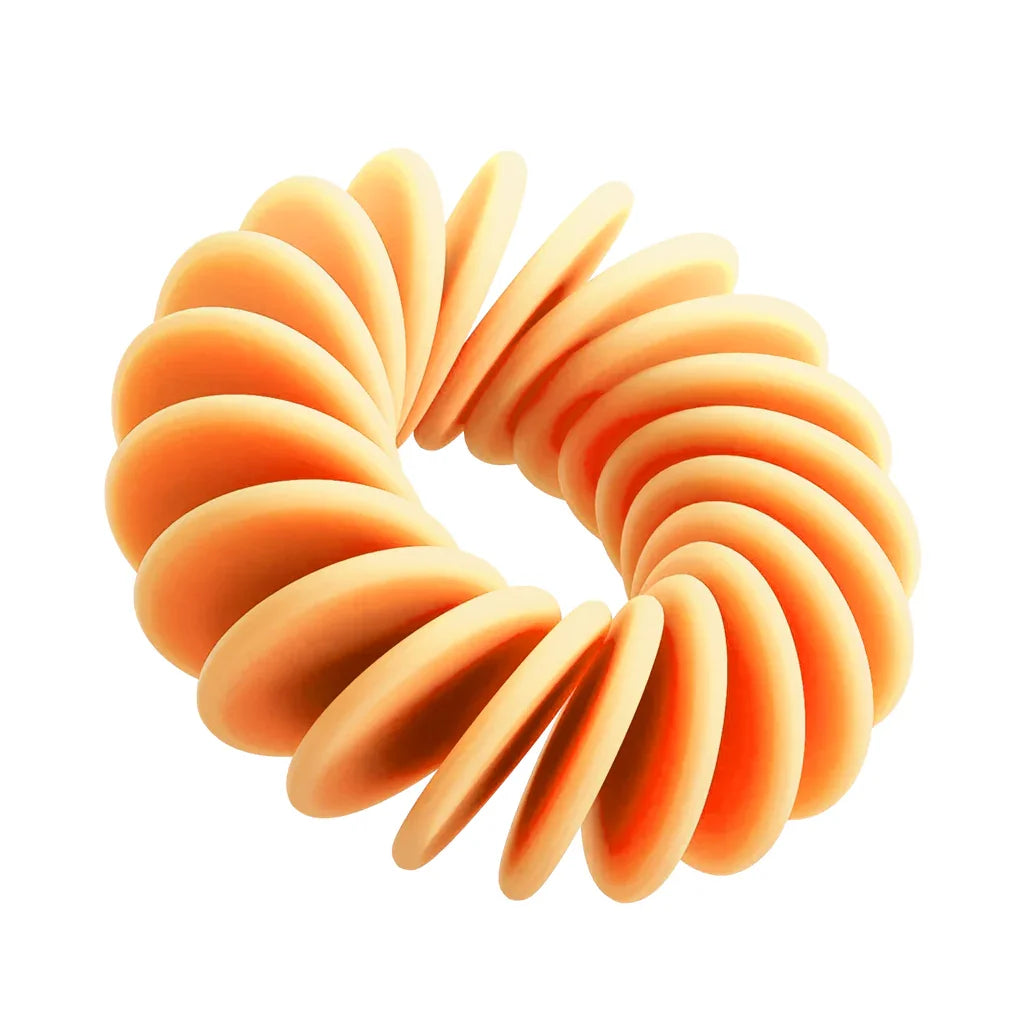 Circular orange wheelchair accessory pads arranged in a spiral on a white background