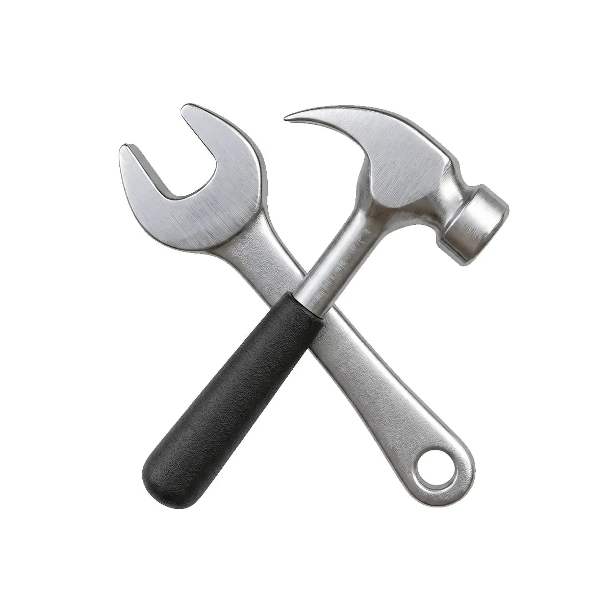 Crossed hammer and wrench tools for wheelchair accessory repair and maintenance