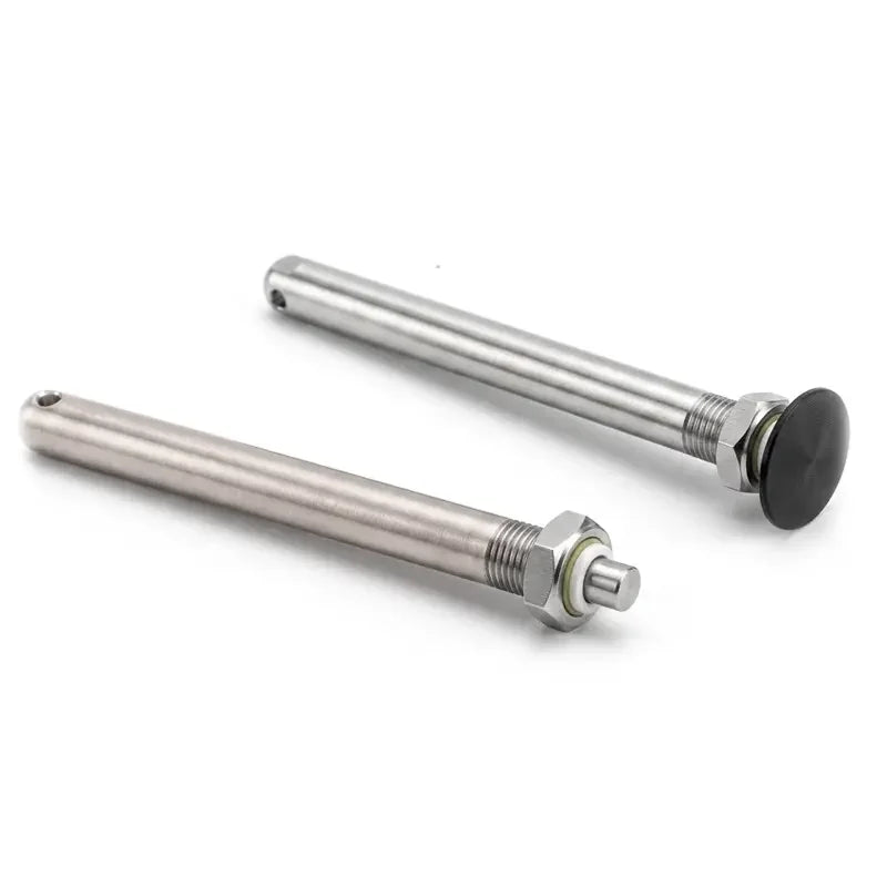 Stainless steel wheelchair axle pins with hex nuts and black caps, durable wheelchair accessories