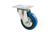 Blue wheelchair caster wheel with metal bracket for mobility equipment
