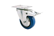 Blue wheelchair caster wheel with metal bracket for mobility equipment