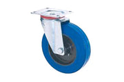 Blue wheelchair caster wheel with metal bracket for mobility equipment
