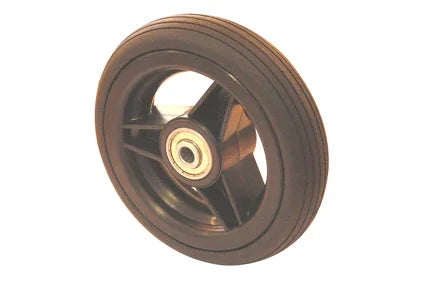Black wheelchair wheel with durable rubber tire and spoke design for mobility accessories