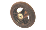 Black wheelchair wheel with durable tire and spoke guard, ideal for mobility accessories and parts