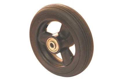 Durable wheelchair wheel with black tire and metal hub for mobility accessories
