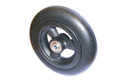 Black wheelchair caster wheel with durable rubber tire and metal bearing hub for smooth mobility