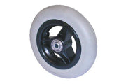 White wheelchair caster wheel with black hub and durable tread for smooth mobility