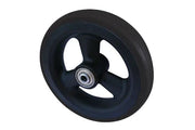 Black wheelchair wheel with durable rubber tire and metal hub for mobility accessories