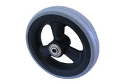 Durable wheelchair wheel with black 3-spoke hub and gray tire, ideal for mobility accessories
