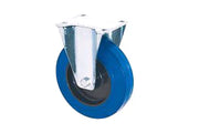 Blue wheelchair caster wheel with metal bracket for mobility equipment