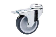 Durable wheelchair caster wheel with swivel brake, ideal for mobility accessories and wheelchair parts