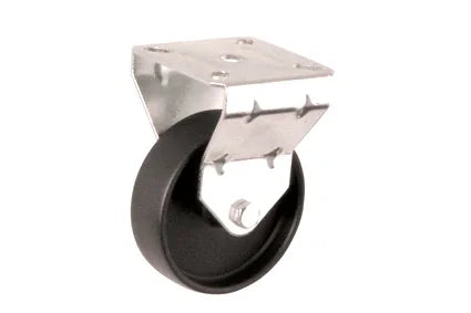 Black wheelchair caster wheel with metal mounting plate for durable mobility accessories