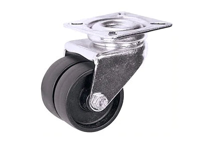 Durable wheelchair caster wheel with metal bracket and black rubber tire for smooth mobility