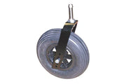 Durable wheelchair caster wheel with black metal bracket and rubber tire for smooth mobility