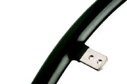 Black wheelchair spoke guard with metal mounting bracket for secure attachment