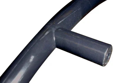 Black wheelchair frame tube joint, durable metal component for mobility aids