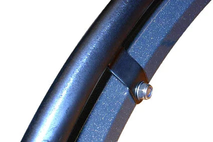 Black wheelchair spoke guard with bolt attachment, durable wheelchair accessory for safety and protection