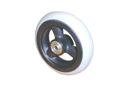 White wheelchair caster wheel with black hub and bearing for mobility equipment parts