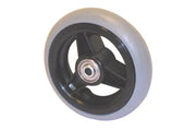 Durable wheelchair caster wheel with black hub and gray tread for smooth mobility