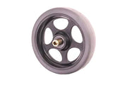 Durable wheelchair wheel with black rim and gray tire, ideal for mobility accessories and everyday use.