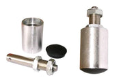 Metal wheelchair caster components with bolts and rubber caps for durable mobility accessories