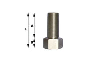 Zeskantbout met schroefdraadstift, gemarkeerde afmetingen A, B, L voor montage van rolstoelaccessoires