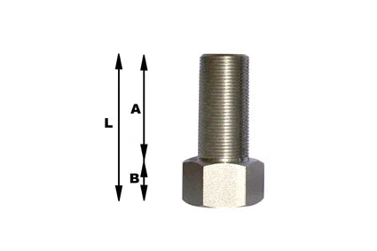 Metalen zeskantbout met schroefdraadstift, gemarkeerde afmetingen A, B, L voor rolstoelaccessoire-onderdelen