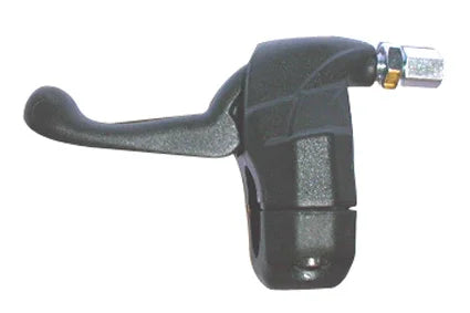 Black wheelchair hand brake lever with ergonomic grip and mounting bolt, durable wheelchair accessory
