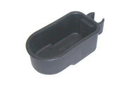 Black plastic wheelchair accessory tray with side clip for secure attachment