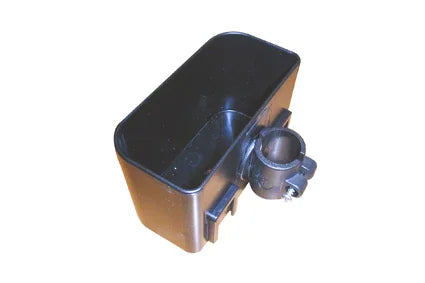 Black wheelchair cup holder with clamp mount for secure drink placement