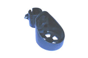 Black wheelchair cup holder with adjustable clamp and vented base for secure drink placement