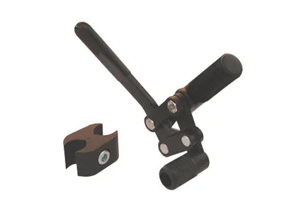 Black wheelchair hand brake lever with mounting clamp, durable accessory for mobility devices