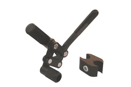 Black wheelchair handbrake lever with mounting clamp, durable accessory for mobility devices