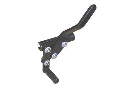 Black wheelchair hand brake lever with silver bolts, durable accessory for mobility equipment