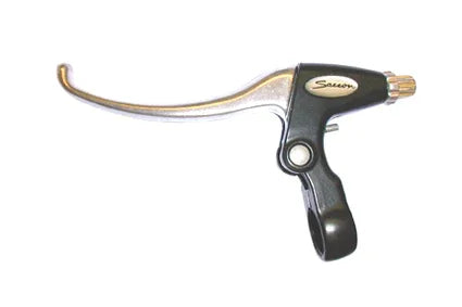 Silver and black wheelchair brake lever with 'SALON' branding, durable design for mobility accessories