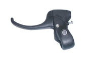 Black wheelchair hand brake lever with ergonomic grip and mounting clamp for secure attachment
