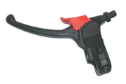 Black wheelchair hand brake with red lever, durable accessory for mobility devices
