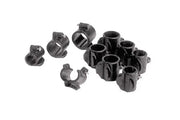 Black wheelchair spoke guards and tube clamps for wheelchair accessories and parts