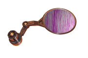 Adjustable wheelchair side mirror with purple-tinted reflective surface and bronze mount