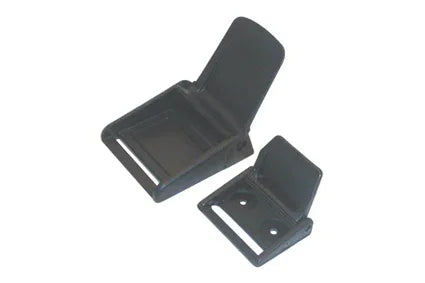 Black wheelchair tray clips with mounting holes, durable plastic accessories for secure attachment