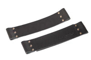 Black leather wheelchair armrest straps with brass rivets, durable accessory for comfort and support