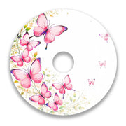 Wheelchair spoke guard with pink butterfly and floral design on white background