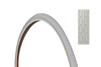 White wheelchair tire with detailed tread pattern, durable rubber for mobility aids and everyday use