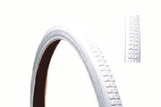 White wheelchair tire with textured tread, durable rubber for mobility aids and wheelchair accessories