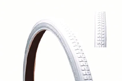 White wheelchair tire with textured tread, durable rubber for mobility aids and wheelchair accessories