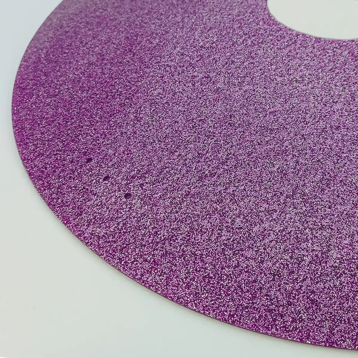 Purple glitter wheelchair tray with circular cutout for customization