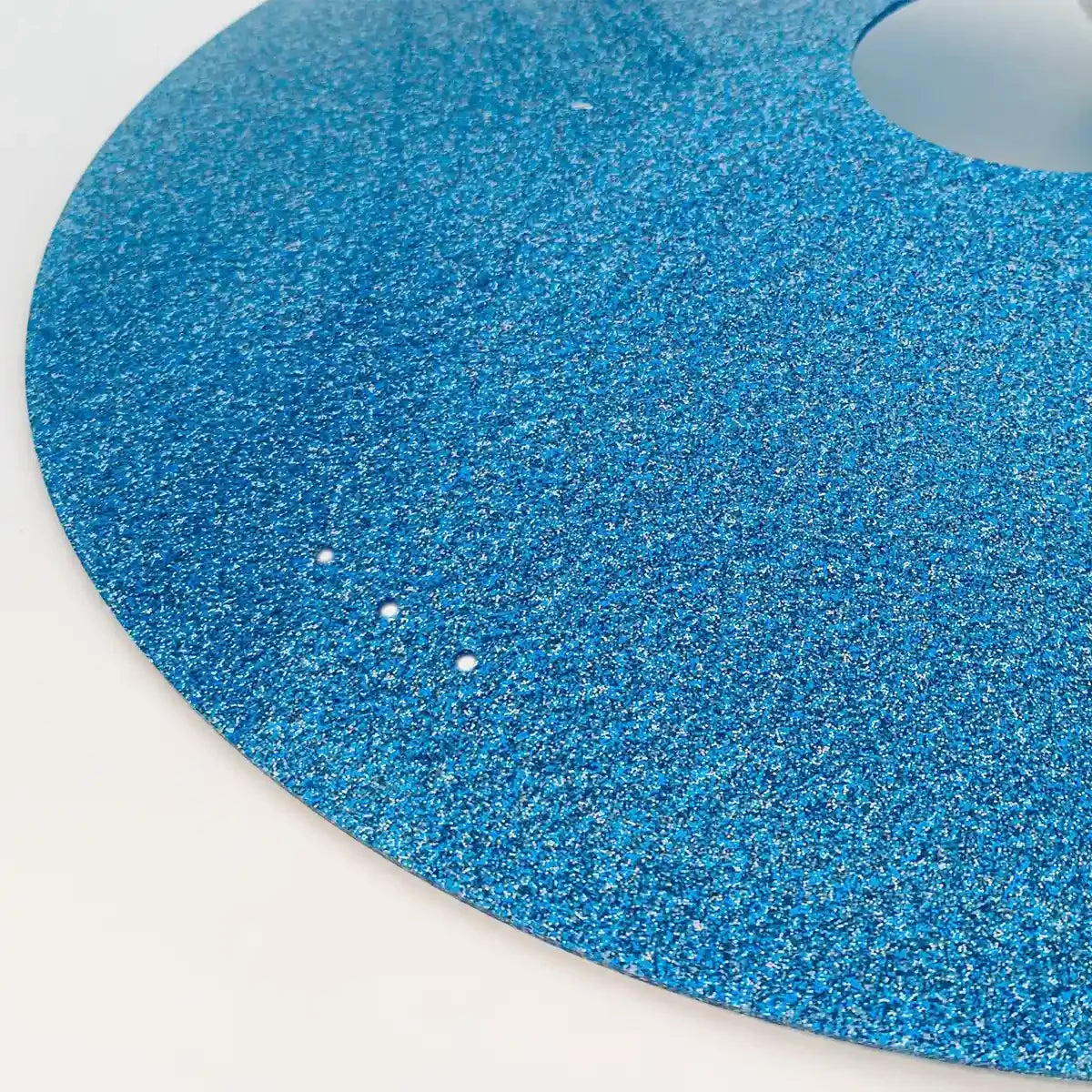 Blue glitter wheelchair tray with mounting holes, durable accessory for everyday use