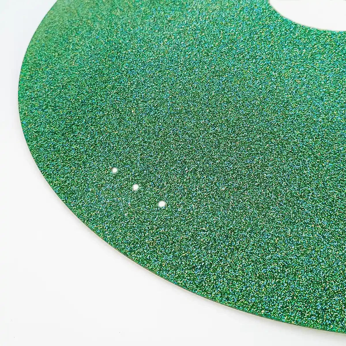 Green glitter wheelchair spoke guard with mounting holes, durable accessory for wheelchair wheels