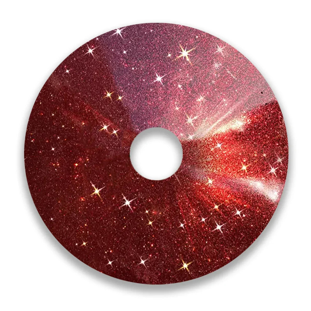 Red glitter wheelchair spoke guard with starburst design for custom mobility accessories