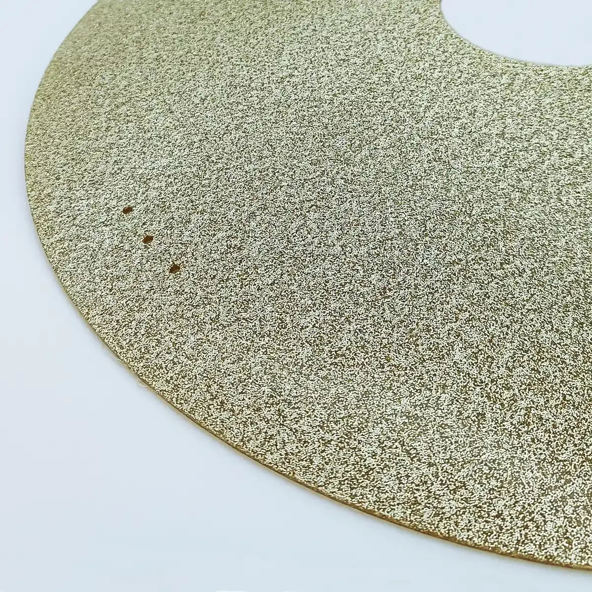 Golden glitter wheelchair tray with smooth curved edge and small mounting holes